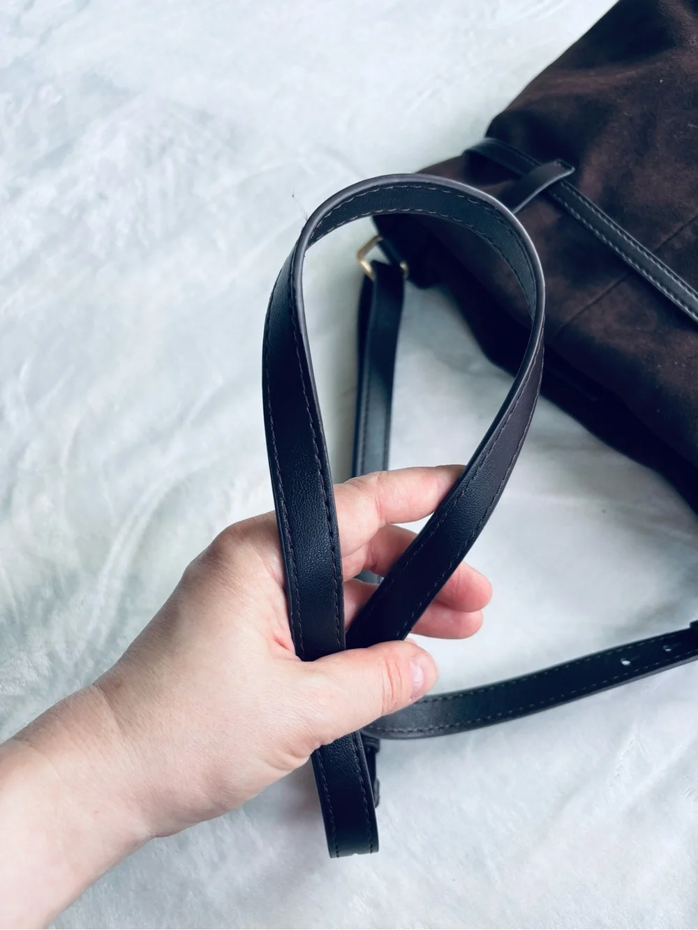 House of Harlow 1960 Brown Faux Suede Crossbody Shoulder Bucket Bag